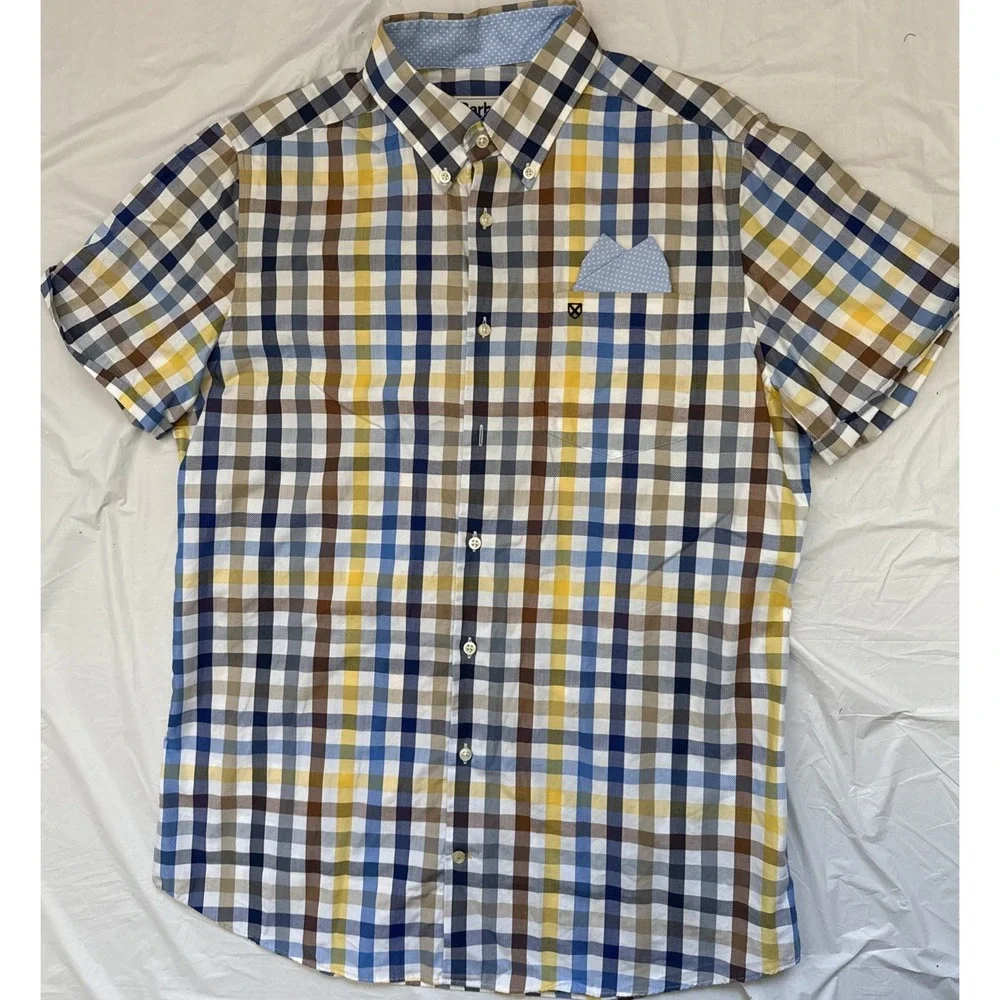 Barbour Tailored Fit Mens S Blue Multicolor Plaid Short Sleeve Button Up Shirt
